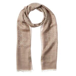 Gucci Logo Small Jacquard Wool & Silk-Blend Scarf NWT